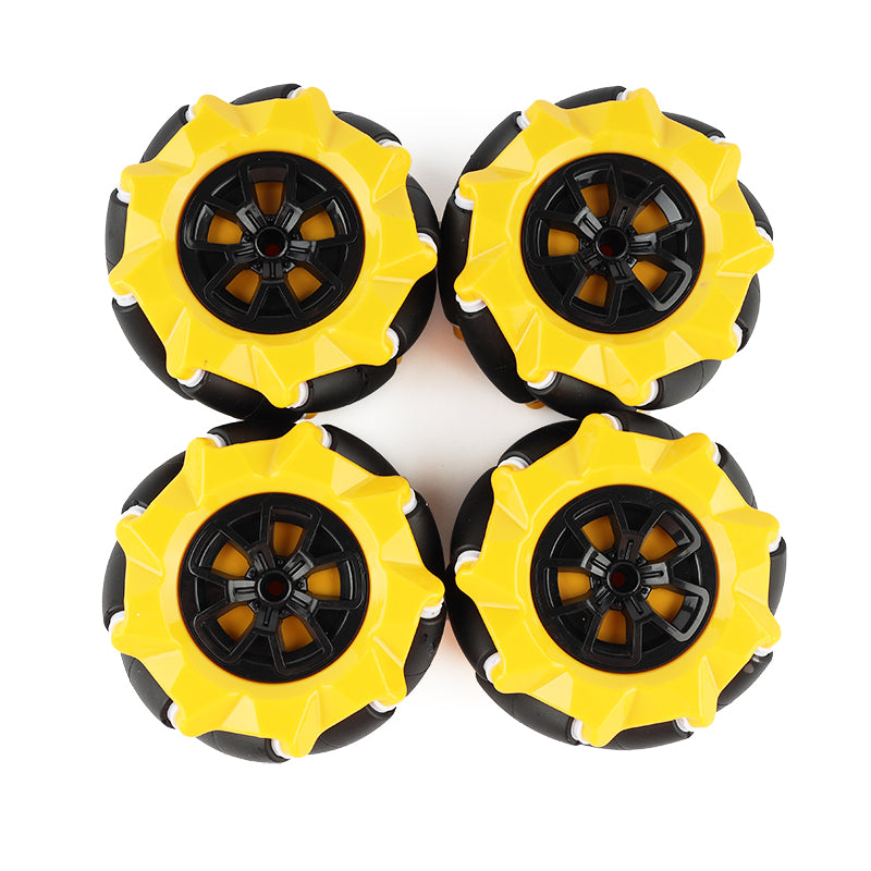 YFROBOT Plastic Mecanum Wheels, 80mm in size, come in a set of four with couplings included